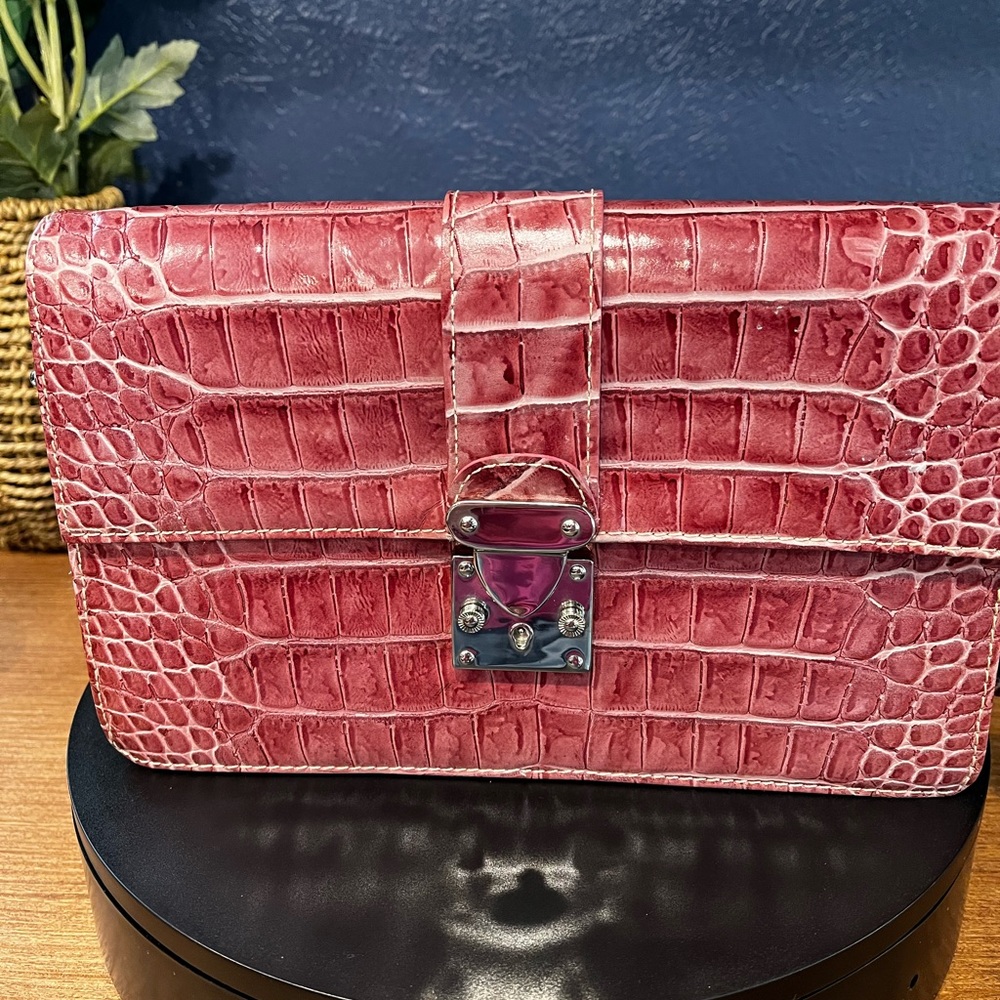 Perlina Italian Pink Leather Reptile Bag